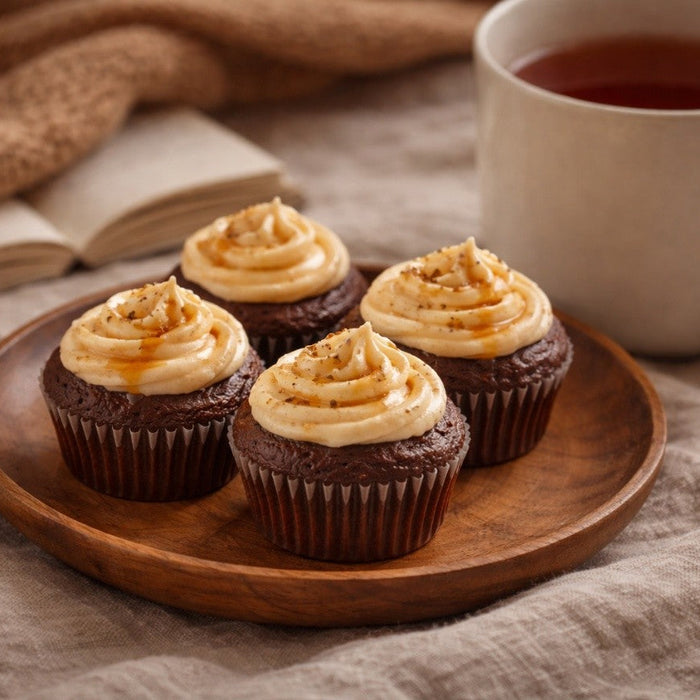 CHOCOLATE SPICE CHAI CUPCAKES WITH MAPLE ICING