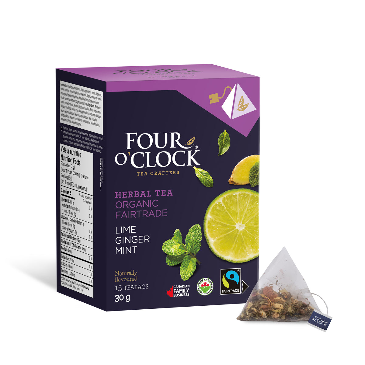 Lime Ginger Mint Organic Fairtrade Herbal Tea — Four O'Clock